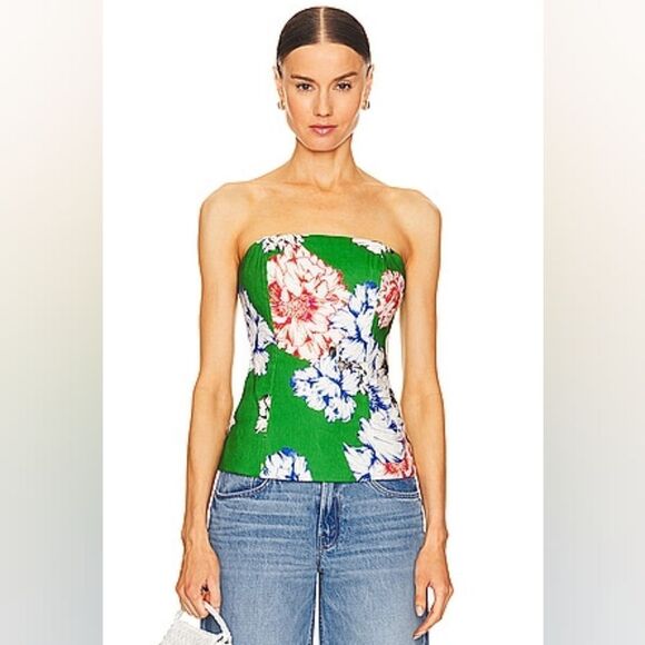 Milly Aiden Petals In Bloom Linen Blend Top in Green Floral - Size P (0-2) - Picture 1 of 11